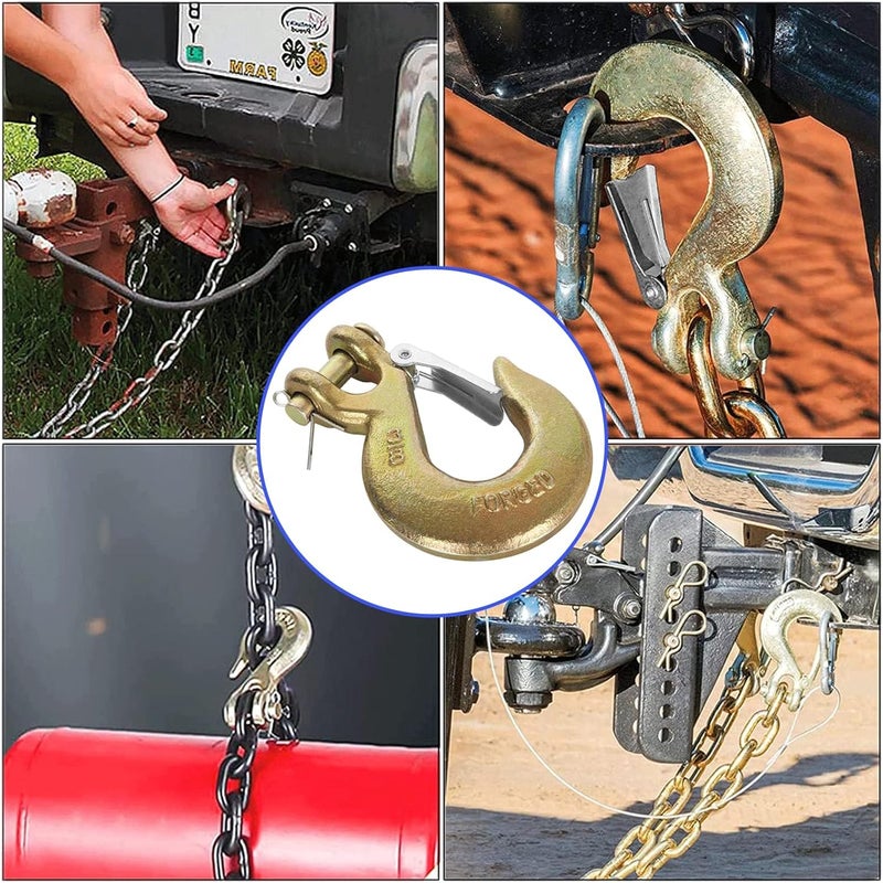 Yision 2PCS 3/8 Inch Clevis Slip Hook with Safety Latch, G70 Forged Steel for Trailer, Heavy Duty Chain Hooks Deck Hauler Receiver Hitches Trailer,18,000lbs Capacity, Gold - Image 5